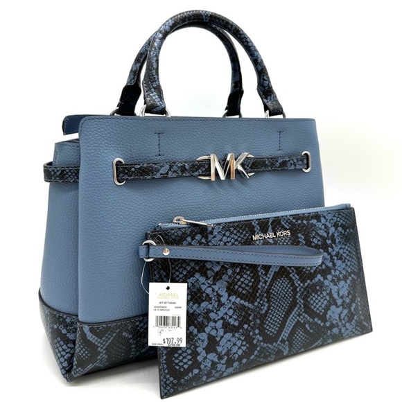 Michael Kors Large Reed Leather Belted Satchel Crossbody Bag & Large TZ Wristlet - Picture 1 of 15
